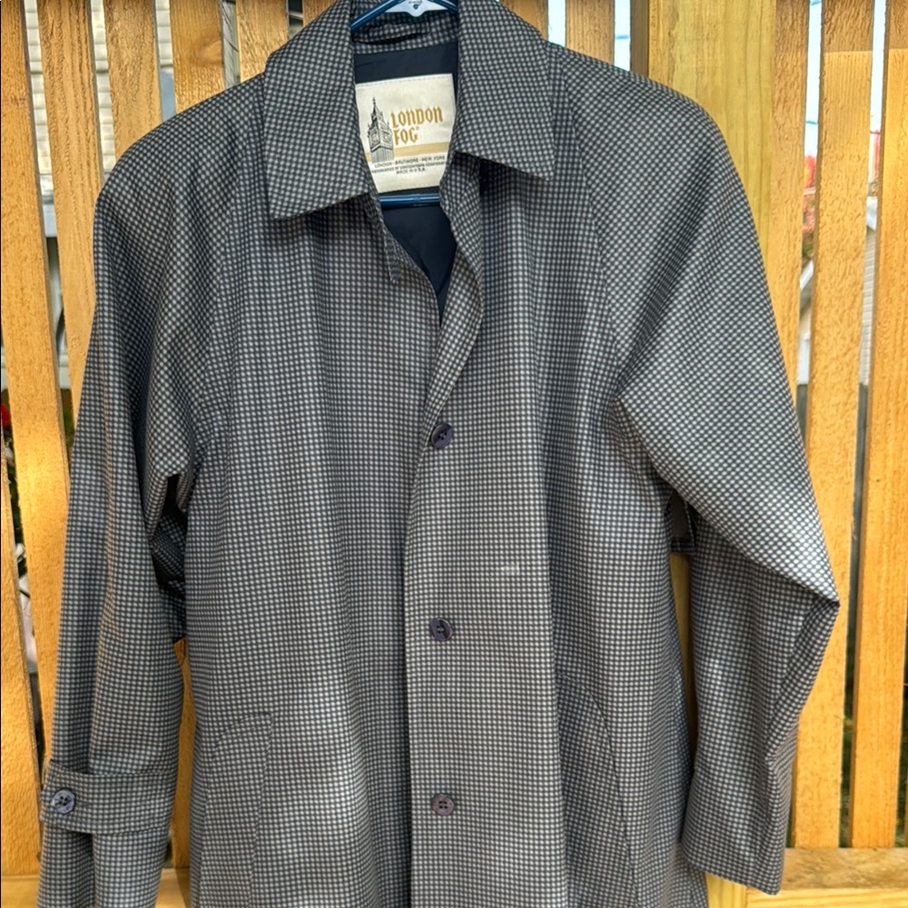 Vintage London Fog Navy Houndstooth Rain Jacket Overcoat Size 6